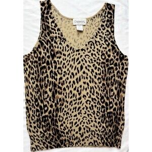 Vintage Chadwick's Women's V-Shaped Leopard Print Sleeveless Sweater Size Small